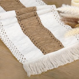 Boho Table Runner 78 Inches Cream&Brown Rustic Macrame Table Runners with Tassels for Bohemian Wedding Decoration Rustic Bridal Shower Dining Bedroom Decor(63*11.8inch)