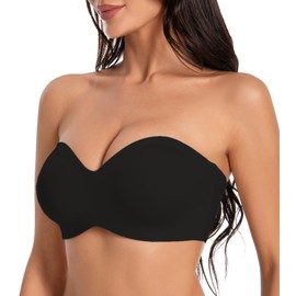 Oscrenia Seamless Bandeau Strapless Bra Underwire Non-Padded Full Coverage Bras for Women(Black,36DD)