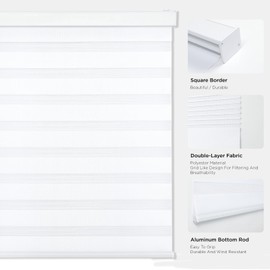 Joydeco Cordless Zebra Blinds for Windows, Dual Layer Light Control Window Blinds with Light-Proof Aluminum Cover, Free-Stop Roller Shades for Home & Office (White,34.5" W x 75" H)