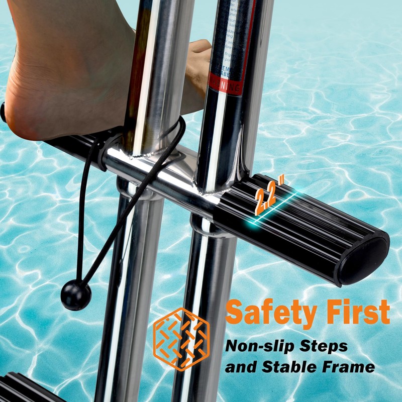 XinKunmarine 3 Step Boat Ladder, Stainless Steel Dive Boarding Ladders