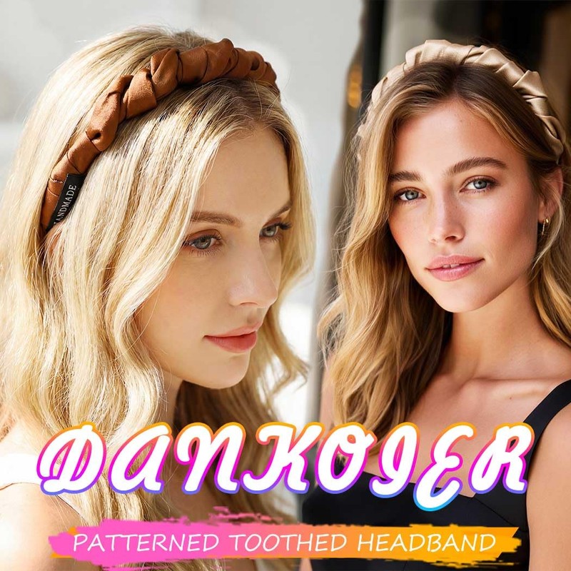 DANKORIER Non Slip Brown Headbands with Comb Pleated Hair Bands