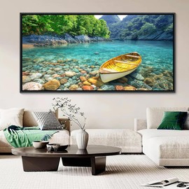 HGUAOA Lake Canvas Wall Art - Nature Landscape Mountain Wall Art for Living Room, Rustic Artwork for Walls, Pictures for Bedroom, Fine Home Decor, Scenic Wall Decor 20×40IN