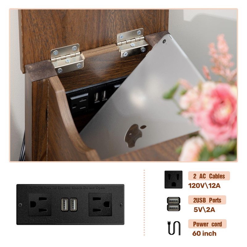 LUSUOWLZ End Table with Movable Top and Charging Station, Narrow