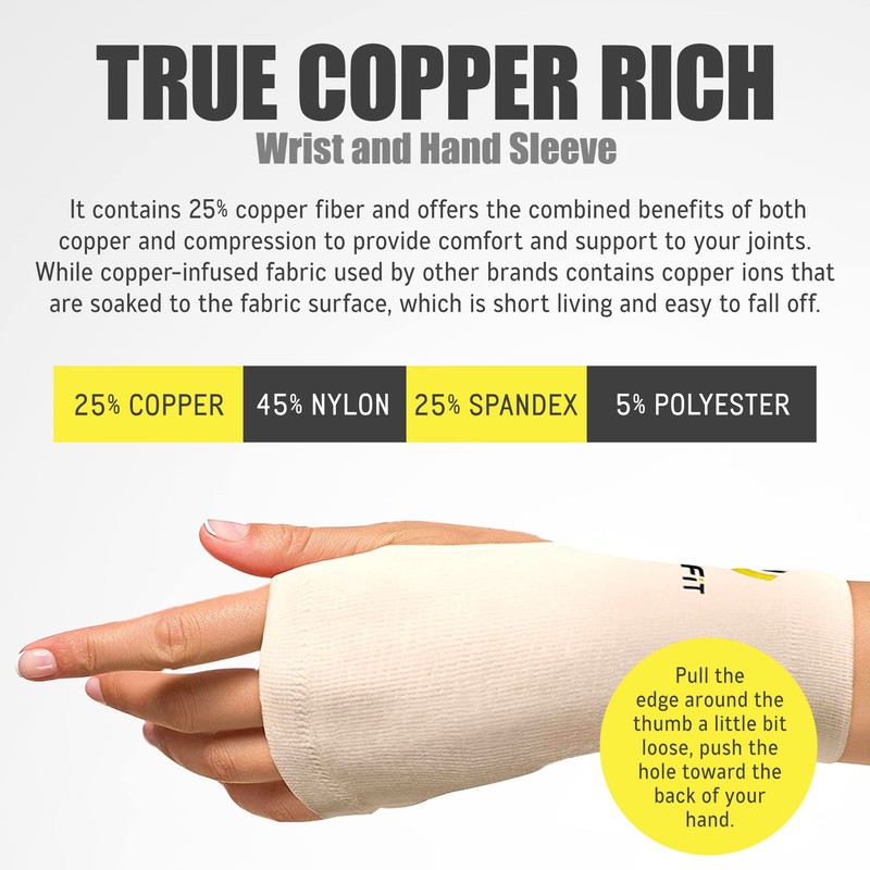 UptoFit- Copper Wrist Compression Sleeve, Hand Brace Wrist Support for
