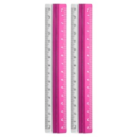 HARFINGTON 2pcs Straight Ruler 15cm Metric Plastic Aluminum Alloy Protractor Ruler Geometric Measure Tool for Architect Artist Office, Rose