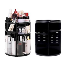 Make-Up Organiser 360° Rotating Transparent Cosmetic Organiser Rotating Beauty Organiser for Chest of Drawers Bedroom Bathroom (Black)