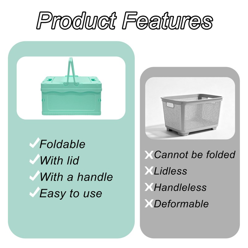 Foldable Small Plastic Baskets with Lids and Handles for Organizing,Collapsible