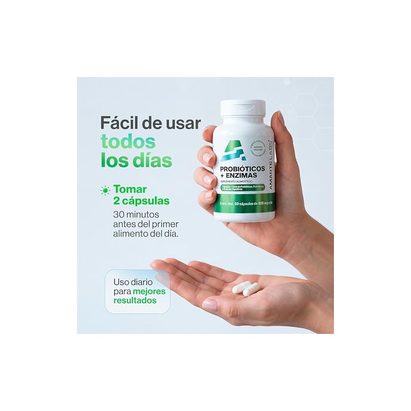 AMARTE LABS Probióticos + Enzimas Digestivas 25 Billones UFC Prebiótico