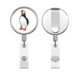 Atlantic Puffin Round ID Badge Key Card Tag Holder Badge Retractable Reel Badge Holder with Belt Clip