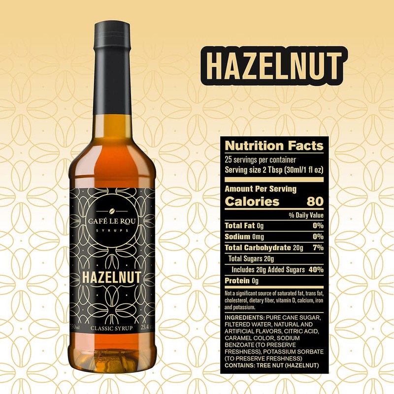 Café Le Rou Hazelnut Coffee Syrup 25.4oz Cafe Flavoring Syrup(Hazelnut,2-pack)