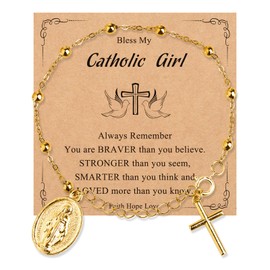 LANWLOSI Rosary Beads Virgin Mary Charm Bracelets for Women Catholic Religion Faith Cross Bracelets First Communion Confirmation Baptism Gifts for Daughter Granddaughter Sister Friend