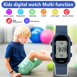 Juboos Kids Digital Watches for Boys Girls Ages 7-16, 3ATM Waterproof Sport Child Watch with Alarm Clock, Stopwatch (Dark Blue)
