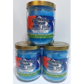Smoke Odor Exterminator 13oz Jar Candle, Clothesline Fresh Three Pack.