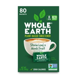 Whole Earth Stevia Leaf & Monk fruit Plant-Based sweetener, 80 count, 5.6 Oz...