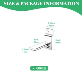 Yauhar 60Pcs Silver Slatwall Hooks Assortment Set, Heavy Duty Slat Wall Hanging Hook Garage Organization Accessories, Pegboard Gridwall Display Hook for Retail Home (2 Inches/5 CM)