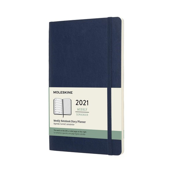 Moleskine 2021 Weekly Planner, 12M, Large, Sapphire Blue, Soft Cover