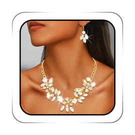 ACEDRE Rhinestone Bridal Jewelry Set Gold Wedding Necklace and Earrings Sets Sparkly Flower Prom Costume Brides Accessories for Women