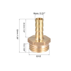 sourcing map Brass Hose Barb Fitting,Connector,8mm Barb x G1/2 Male Pipe Adapter,2pcs