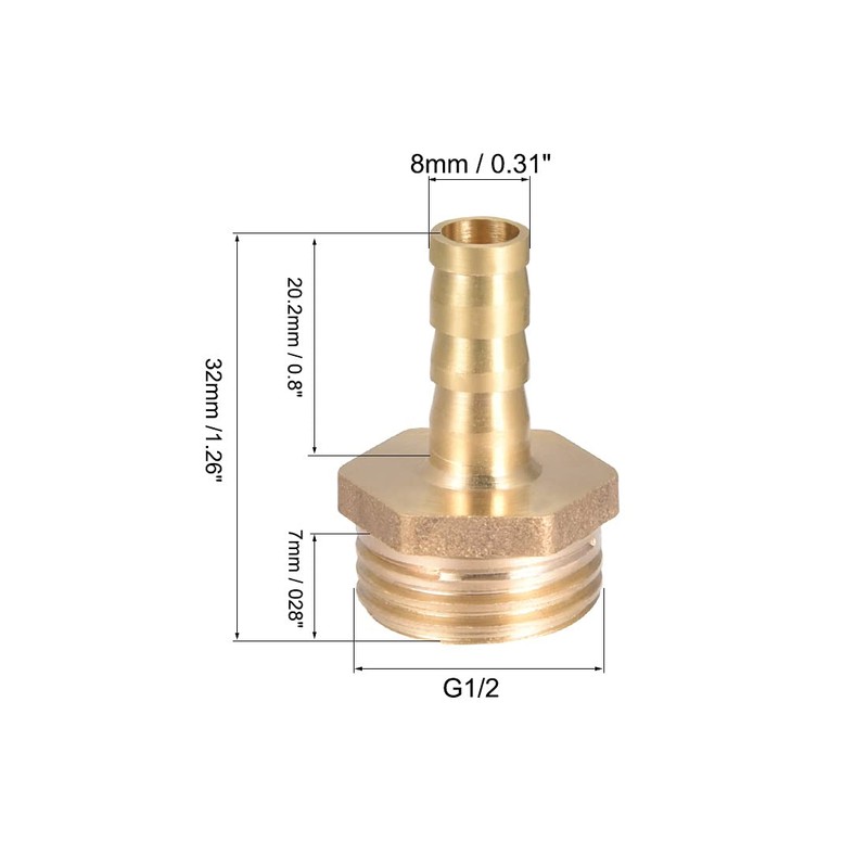 sourcing map Brass Hose Barb Fitting,Connector,8mm Barb x G1/2 Male