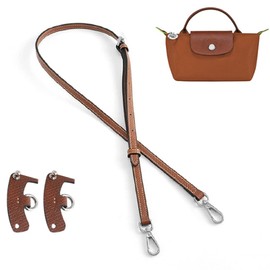 jiesinlov Cowhide Leather Bag Strap Conversion Kit Replacement Adjustable Crossbody Shoulder Strap for Le Pliage Pouch, Brown silver, Unit size