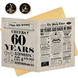 BGTCARDS Vintage 60th Birthday Card, 1963 Memories, Premium Cardstock, Envelope Included