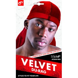 Titan Velvet Durag 1pc Silk Du rag for Men Satin Durag Long Tail Stretch, Fits Size Red Color