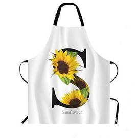 WONDERTIFY Letter S Apron,Alphabet with Sunflower White Background Bib Apron with Adjustable Neck for Men Women,Suitable for Home Kitchen Cooking Waitress Chef Grill Bistro Baking BBQ Cobbler Apron