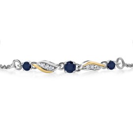 Gem Stone King 925 Sterling Silver and 10k Yellow Gold Blue Sapphire and White Lab Grown Diamond Tennis Bracelet For Women (0.38 Cttw, Gemstone September Birthstone, Fully Adjustable Up to 9 Inch)
