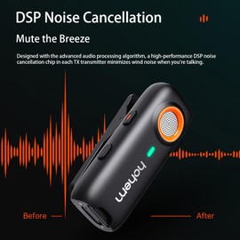 Hohem Micrófono MIC-01 2.4G inalámbrico Lavalier micrófono para smartphone, cámara, portátil, tablet, cancelación de ruido de 3 niveles, duración de la batería de 7.5 H, ranura para tarjeta TF