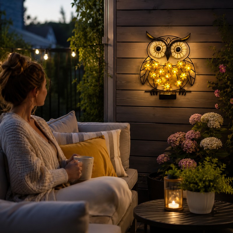 Owl Solar Wall Light for Outdoor Decor – Metal LED