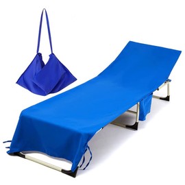 Morbuy Protective Cover for Garden Lounger - Terry Cloth Lounger Cushion Garden Microfibre Sun Lounger Towel with 3 Pockets, Plain Towels for Swimming Pools, Beaches, Garden Hotels (75 x 215 cm, Blue)