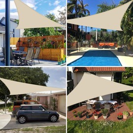 E&K Sunrise 10' x 24' x 26' WaWaterproof Sun Shade Sail Outdoor Triangle Canopy Shade Cover UV Block with Hardware Kit for Pergola Patio Backyard Garden Deck (Beige)