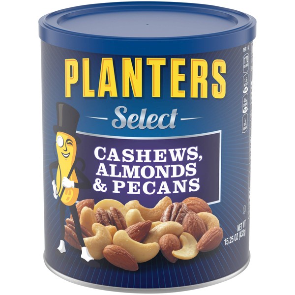 PLANTERS Select Cashews, Almonds & Pecans, 15.25 oz. Resealable Container - Salted Nuts - Kosher