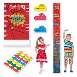 Hero Themed Kids Growth Chart for Wall with Removable Markers - Height Measurement Sticker, Tracking Ruler for Room Decor