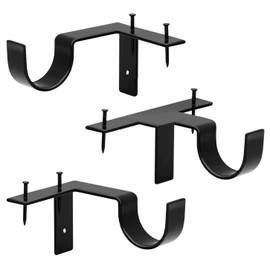 Curtain Rod Bracket No Drill Curtain Rod Holder 3 Pack Heavy Duty Curtain Rod Hooks for 1 to 1 1/5 inch Drapes Rod, Curtain Rod Hangers Bracket Tap Right Into Window Frame, Black