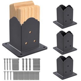 CHICAURA 4x4 Post Base(４-Pack), Heavy-Duty Post Bracket (3.6 x 3.6 Inch Inner Size), Decorative Powder-Coated Wood Post Anchors for Pergolas, Fences, Decks, Come with Wood Screws and Concrete Anchors