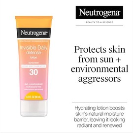 Neutrogena Invisible Daily Defense - Loción de protección solar SPF 30 de amplio espectro, sin oxibenzona y resistente al agua, protege contra daños s