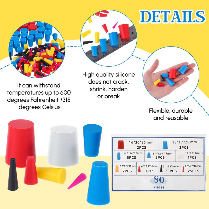 Briwooody 80 Pcs Rubber Plugs 9-Sizes Silicone Tapered Plug Kit