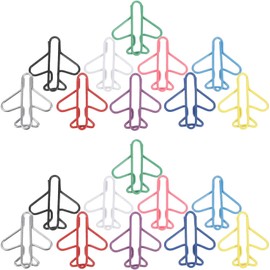 FOMIYES Clips de Papel Metálicos Forma de Avión, Set de 100 Piezas (amarillo, Rojo, Azul Claro, Azul, Plateado, Negro, Verde Oscuro, Morado, Rosa), Clips Escolares Novedosos