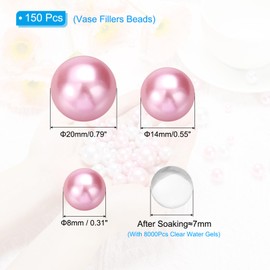 PATIKIL 150 Pieces Floating Beads, 8/14/20mm Vase Fillers Beads Vase Centerpieces Floating Pearl Bead No Hole and 8000Pcs Clear Water Gel Bead for Vase Decoration, Pink/White