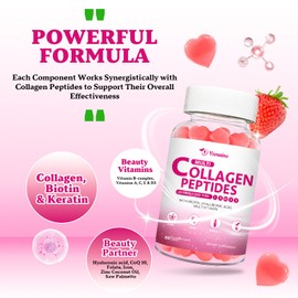 Multi Collagen Peptides Gummies, Collagen Gummies for Women & Men, Type I,II,III,V,X Protein with Biotin, Hyaluronic Acid, Vitamin C for Healthy Skin Support | Strawberry Flavored, Sugar Free, 120 Cts