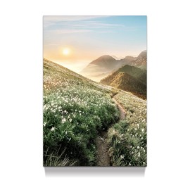Sunrise Painting Canvas Wall Art: Vertical Great Smoky Mountains National Park Picture Green Glassland Flowers Prints Nature Landscape Artwork for Bathroom Living Room Home Office