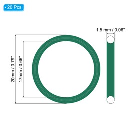 PATIKIL Fluorine Rubber O-Ring 20mm OD 17mm ID 1.5mm Width, 20Pcs Metric FKM Sealing Gasket Replacement for Seal Plumbing and Faucet Hose Machinery Plumbing Valves, Green