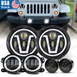 Unbranded Combo 7" Round Led Headlights Fog Lamps Turn 6pc for Jeep Wrangler JK 2007-2018
