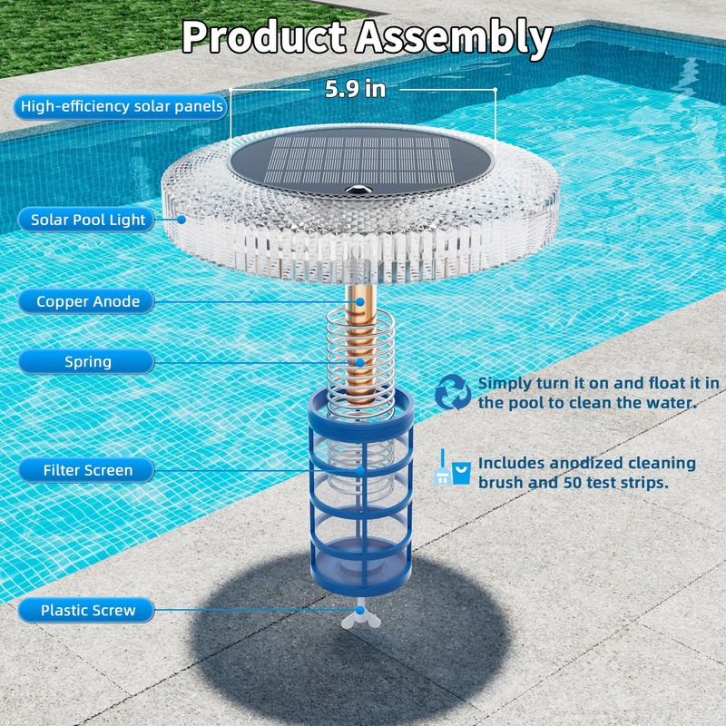 Solar Pool Ionizer Floating Light Copper Ionizer with Remote Control