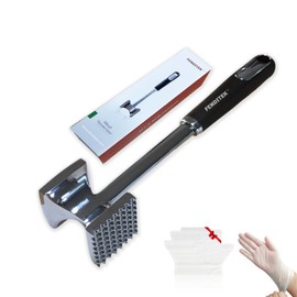 Dual-side Meat Tenderizer Tool with Disposable Gloves, Heavy Duty Kitchen Mallet Comfortable Grip Handle, Meat Hammer for Tenderizing Steak, Beef, Chicken, Fish and Nuts Tenderizer