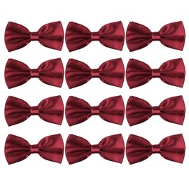 Neck Bowtie Tuxedo for Men Adjustable Solid Satin Pre-tied 12 Pcs Wedding Party (Burgundy)