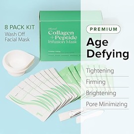 Ebanel Collagen Peptides Wash-Off Face Mask Set, 8 Pack Instant Skin Tightening and Lifting Masks, Brightening Face Mask with Niacinamide, Glutathione, Hyaluronic Acid, Vitamin C, Cica, B5, Albumen