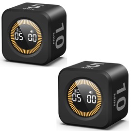 KADAMS Pomodoro Cube Timer Productivity Visual Timer - 5/10/25/50 Min Rotating Countdown, Customize Countup Silent Mode- for Work Study Cook Workout Kitchen Back to School Classroom (Black, 2 Pack)