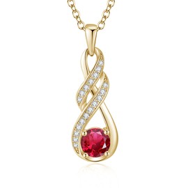 LOCIBLO July Birthstone Necklaces for Women 925 Sterling Silver Infinity Pendant 18K Gold Plated Red Synthetic Ruby Necklace Jewellery for Her, 16"+2"